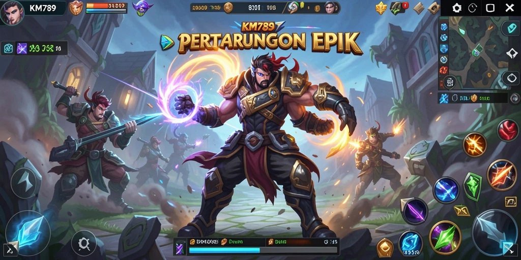 Tangkapan layar gameplay KM789 dengan aksi seru di arena MOBA.
