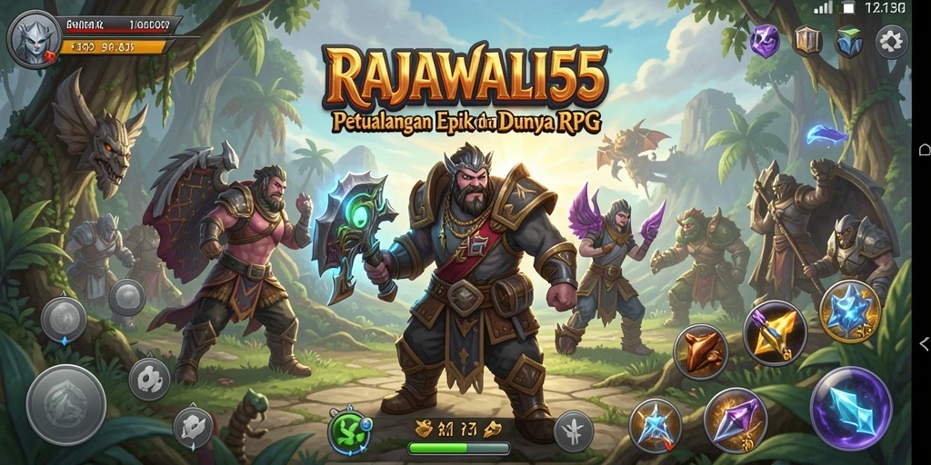 Screenshot gameplay RAJAWALI55 menampilkan pertarungan epik di dunia fantasi.